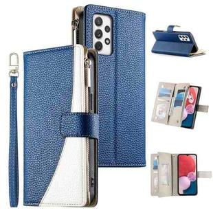 For Samsung Galaxy A72 4G / 5G Stitching Multi-card Zipper Wallet Leather Phone Case with Short Strap(Dark Blue)