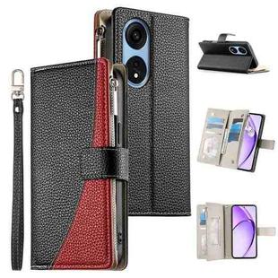 For OPPO A1 Pro / Reno8 T 5G Stitching Multi-card Zipper Wallet Leather Phone Case with Short Strap(Black)