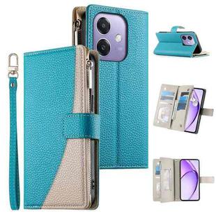 For OPPO A5x 5G / A3 4G / 5G / A3x 4G / 5G Stitching Multi-card Zipper Wallet Leather Phone Case with Short Strap(Blue)