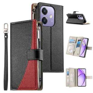 For OPPO A5x 5G / A3 4G / 5G / A3x 4G / 5G Stitching Multi-card Zipper Wallet Leather Phone Case with Short Strap(Black)