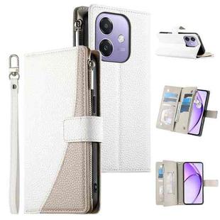 For OPPO A5x 5G / A3 4G / 5G / A3x 4G / 5G Stitching Multi-card Zipper Wallet Leather Phone Case with Short Strap(White)