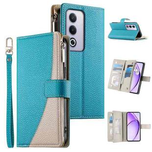 For OPPO A5 5G Global / A3 Pro 5G / A80 5G Stitching Multi-card Zipper Wallet Leather Phone Case with Short Strap(Blue)