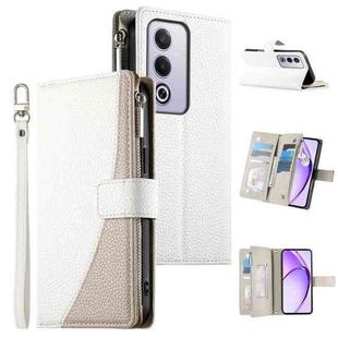 For OPPO A5 5G Global / A3 Pro 5G / A80 5G Stitching Multi-card Zipper Wallet Leather Phone Case with Short Strap(White)