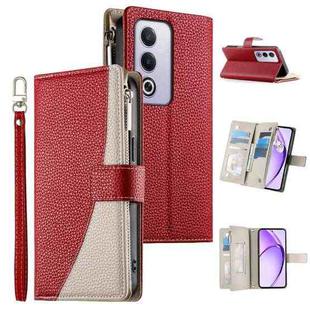 For OPPO A5 5G Global / A3 Pro 5G / A80 5G Stitching Multi-card Zipper Wallet Leather Phone Case with Short Strap(Red)