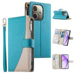 For OPPO A5 Pro 5G Global Stitching Multi-card Zipper Wallet Leather Phone Case with Short Strap(Blue)