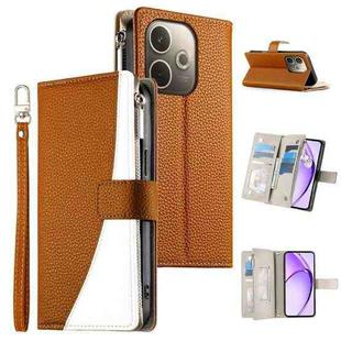 For OPPO A5 Pro 5G Global Stitching Multi-card Zipper Wallet Leather Phone Case with Short Strap(Brown)