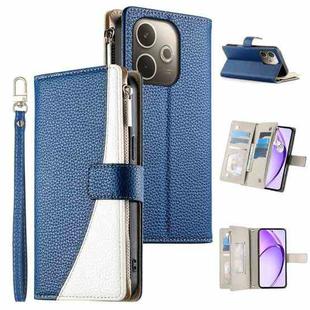 For OPPO A5 Pro 5G Global Stitching Multi-card Zipper Wallet Leather Phone Case with Short Strap(Dark Blue)