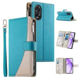 For OPPO A18 / A38 Global Stitching Multi-card Zipper Wallet Leather Phone Case with Short Strap(Blue)
