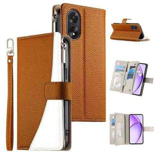 For OPPO A18 / A38 Global Stitching Multi-card Zipper Wallet Leather Phone Case with Short Strap(Brown)