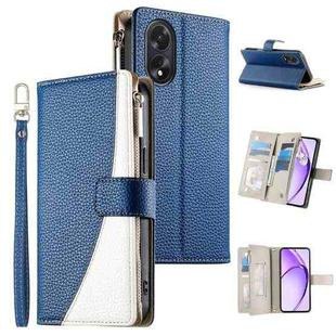 For OPPO A18 / A38 Global Stitching Multi-card Zipper Wallet Leather Phone Case with Short Strap(Dark Blue)