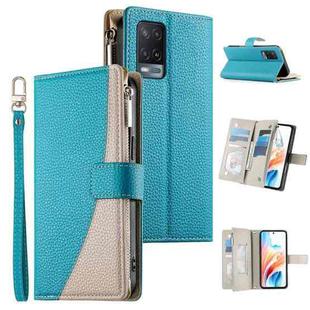 For OPPO A54 4G / A54s / A55 4G / 5G / A55s 5G Stitching Multi-card Zipper Wallet Leather Phone Case with Short Strap(Blue)