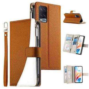 For OPPO A54 4G / A54s / A55 4G / 5G / A55s 5G Stitching Multi-card Zipper Wallet Leather Phone Case with Short Strap(Brown)