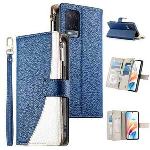 For OPPO A54 4G / A54s / A55 4G / 5G / A55s 5G Stitching Multi-card Zipper Wallet Leather Phone Case with Short Strap(Dark Blue)