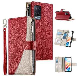 For OPPO A54 4G / A54s / A55 4G / 5G / A55s 5G Stitching Multi-card Zipper Wallet Leather Phone Case with Short Strap(Red)