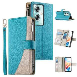 For OPPO A79 5G / A2x Stitching Multi-card Zipper Wallet Leather Phone Case with Short Strap(Blue)