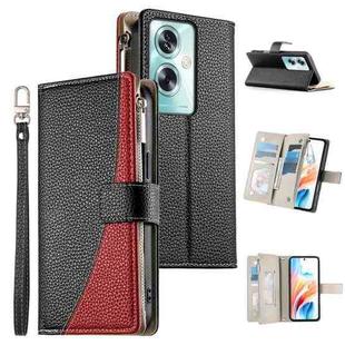 For OPPO A79 5G / A2x Stitching Multi-card Zipper Wallet Leather Phone Case with Short Strap(Black)