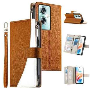 For OPPO A79 5G / A2x Stitching Multi-card Zipper Wallet Leather Phone Case with Short Strap(Brown)