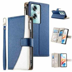 For OPPO A79 5G / A2x Stitching Multi-card Zipper Wallet Leather Phone Case with Short Strap(Dark Blue)