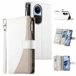 For OPPO Reno10 / Reno10 Pro Global Stitching Multi-card Zipper Wallet Leather Phone Case with Short Strap(White)