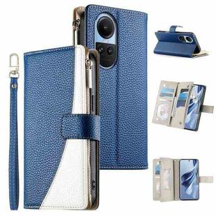 For OPPO Reno10 / Reno10 Pro Global Stitching Multi-card Zipper Wallet Leather Phone Case with Short Strap(Dark Blue)