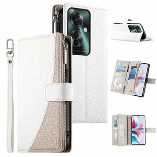 For OPPO Reno11 F / F25 Pro India Stitching Multi-card Zipper Wallet Leather Phone Case with Short Strap(White)