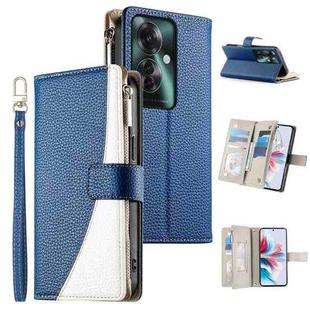 For OPPO Reno11 F / F25 Pro India Stitching Multi-card Zipper Wallet Leather Phone Case with Short Strap(Dark Blue)