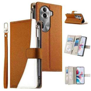 For OPPO Reno11 Pro Global Stitching Multi-card Zipper Wallet Leather Phone Case with Short Strap(Brown)