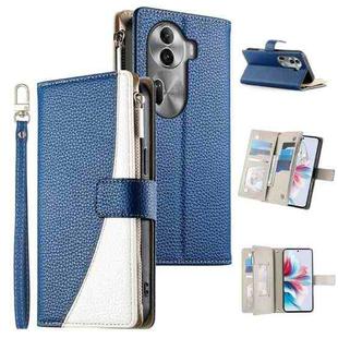 For OPPO Reno11 Pro Global Stitching Multi-card Zipper Wallet Leather Phone Case with Short Strap(Dark Blue)