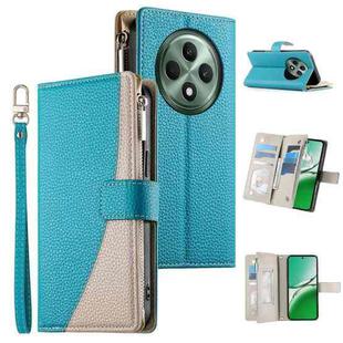 For OPPO Reno12 F 4G / 5G / F27 Stitching Multi-card Zipper Wallet Leather Phone Case with Short Strap(Blue)