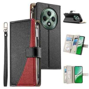 For OPPO Reno12 F 4G / 5G / F27 Stitching Multi-card Zipper Wallet Leather Phone Case with Short Strap(Black)