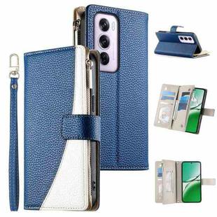For OPPO Reno12 Pro Global Stitching Multi-card Zipper Wallet Leather Phone Case with Short Strap(Dark Blue)