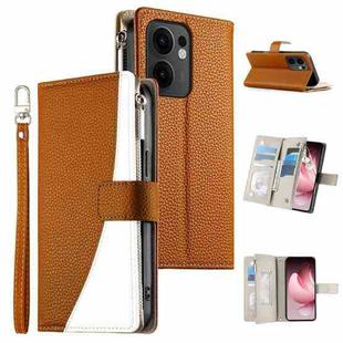 For OPPO Reno13 F 4G / 5G Stitching Multi-card Zipper Wallet Leather Phone Case with Short Strap(Brown)