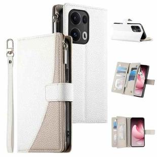 For OPPO Reno13 Pro Global Stitching Multi-card Zipper Wallet Leather Phone Case with Short Strap(White)