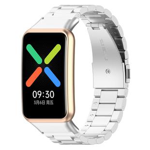 For OPPO Watch Free Tri-beads Flat Buckle Titanium Alloy Watch Band(Silver)