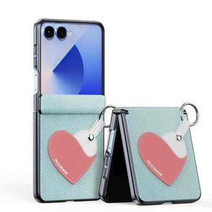 For Samsung Galaxy Z Flip7 5G DUX DUCIS LUVY Series Folding Phone Case with Finger Ring Buckle(Teal Heart)