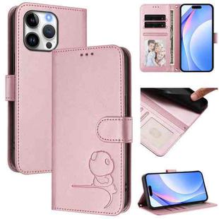 For iPhone 16 Pro Max Litter Panda Embossing RFID Leather Phone Case with Lanyard(Pink)
