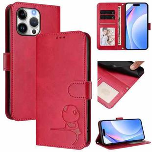 For iPhone 16 Pro Max Litter Panda Embossing RFID Leather Phone Case with Lanyard(Rose Red)