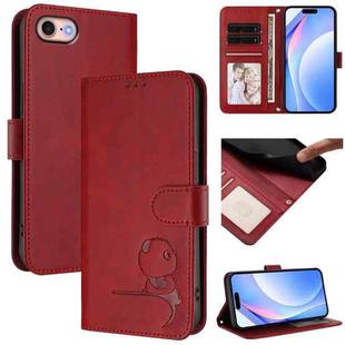 For iPhone SE 2022 / 2020 / 8 / 7 Litter Panda Embossing RFID Leather Phone Case with Lanyard(Wine Red)