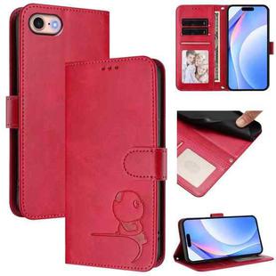 For iPhone SE 2022 / 2020 / 8 / 7 Litter Panda Embossing RFID Leather Phone Case with Lanyard(Rose Red)