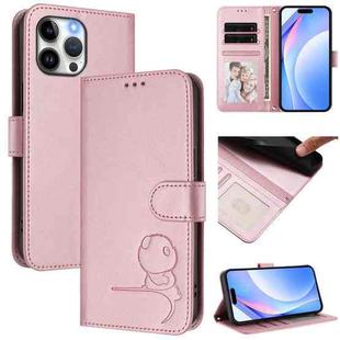 For iPhone 13 Pro Max Litter Panda Embossing RFID Leather Phone Case with Lanyard(Pink)