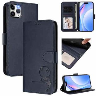 For iPhone 11 Pro Max Litter Panda Embossing RFID Leather Phone Case with Lanyard(Blue)