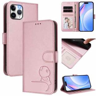 For iPhone 11 Pro Litter Panda Embossing RFID Leather Phone Case with Lanyard(Pink)