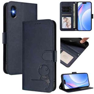 For iPhone X / XS Litter Panda Embossing RFID Leather Phone Case with Lanyard(Blue)