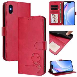 For iPhone XS Max Litter Panda Embossing RFID Leather Phone Case with Lanyard(Rose Red)