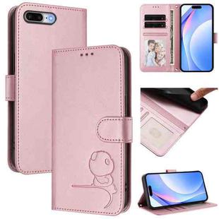 For iPhone 8 Plus / 7 Plus Litter Panda Embossing RFID Leather Phone Case with Lanyard(Pink)