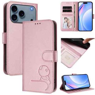 For iPhone 17 Pro Max Litter Panda Embossing RFID Leather Phone Case with Lanyard(Pink)