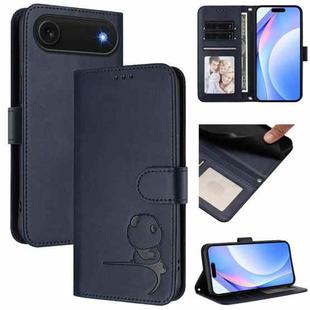 For iPhone 17 Air Litter Panda Embossing RFID Leather Phone Case with Lanyard(Blue)