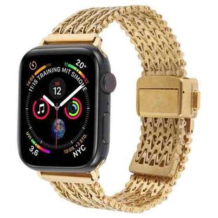 For Apple Watch 46mm / 49mm / 45mm / 44mm Magnetic Snap Clasp Steel Mesh Metal Watch Band(Gold)