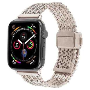 For Apple Watch 46mm / 49mm / 45mm / 44mm Magnetic Snap Clasp Steel Mesh Metal Watch Band(Starlight Color)