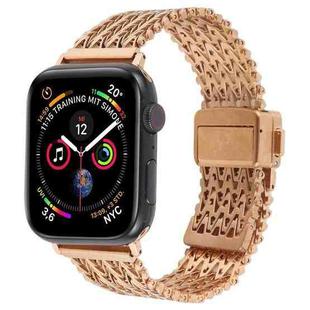 For Apple Watch 46mm / 49mm / 45mm / 44mm Magnetic Snap Clasp Steel Mesh Metal Watch Band(Rose Gold)